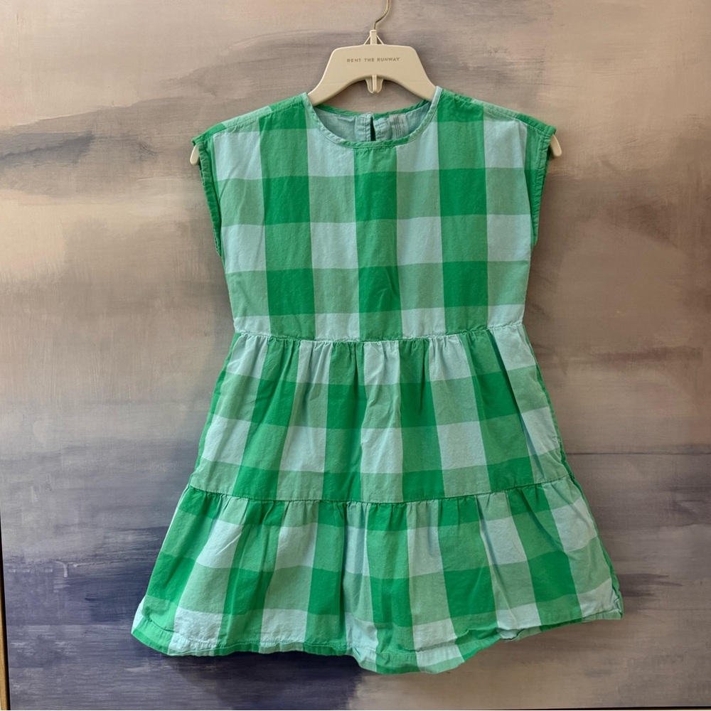 Primary Green Plaid Cotton Girls Spring Dress